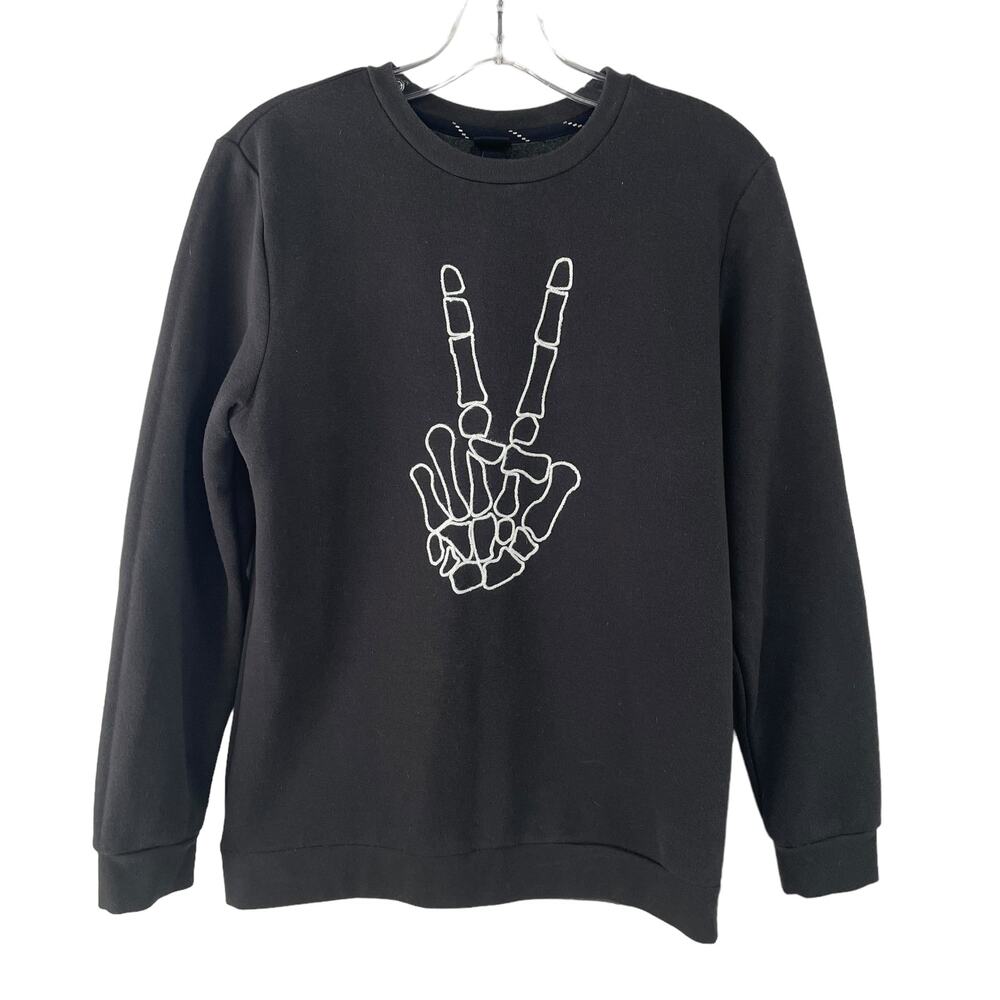 Art Class Skeleton Hand Peace Sign Crewneck Sweatshirt Unisex Kids 16
